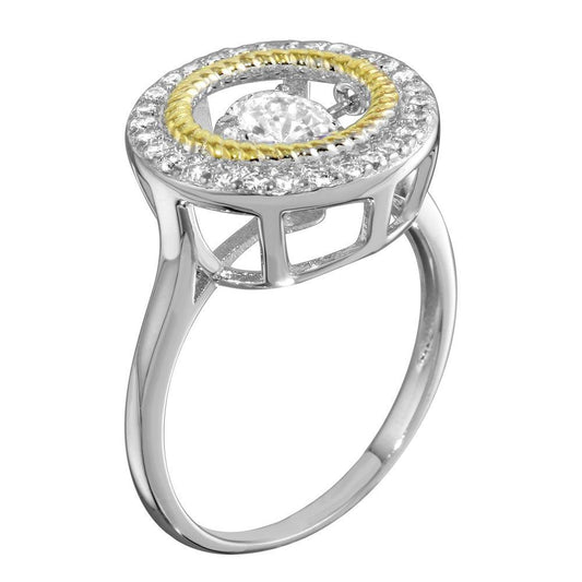 925 Sterling Silver Rhodium Plated Open Circle Ring with Dancing CZ