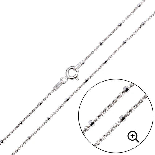 925 Sterling Silver Rhodium Plated Diamond Cut Beaded Chains 1.4mm