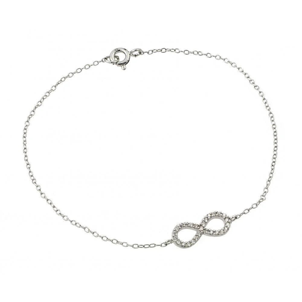 925 Sterling Silver Rhodium Plated Infinity Clear CZ Bracelet