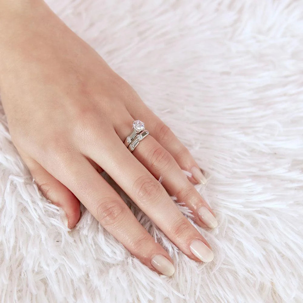 925 Sterling Silver Rhodium Plated Double Stackable Rings with CZ