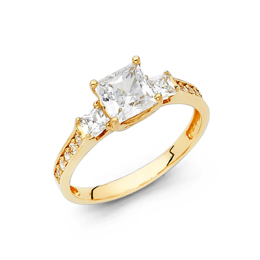 14K Yellow Gold Women’s Three-Stone Cubic Zirconia Engagement Ring