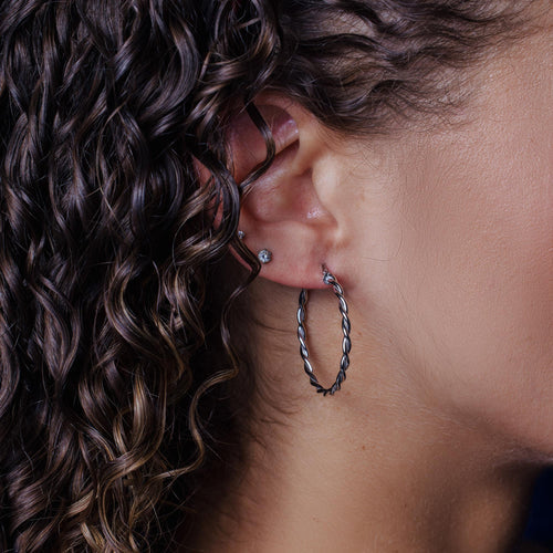 925 Sterling Silver Rhodium Plated Twisted Hoop Earrings