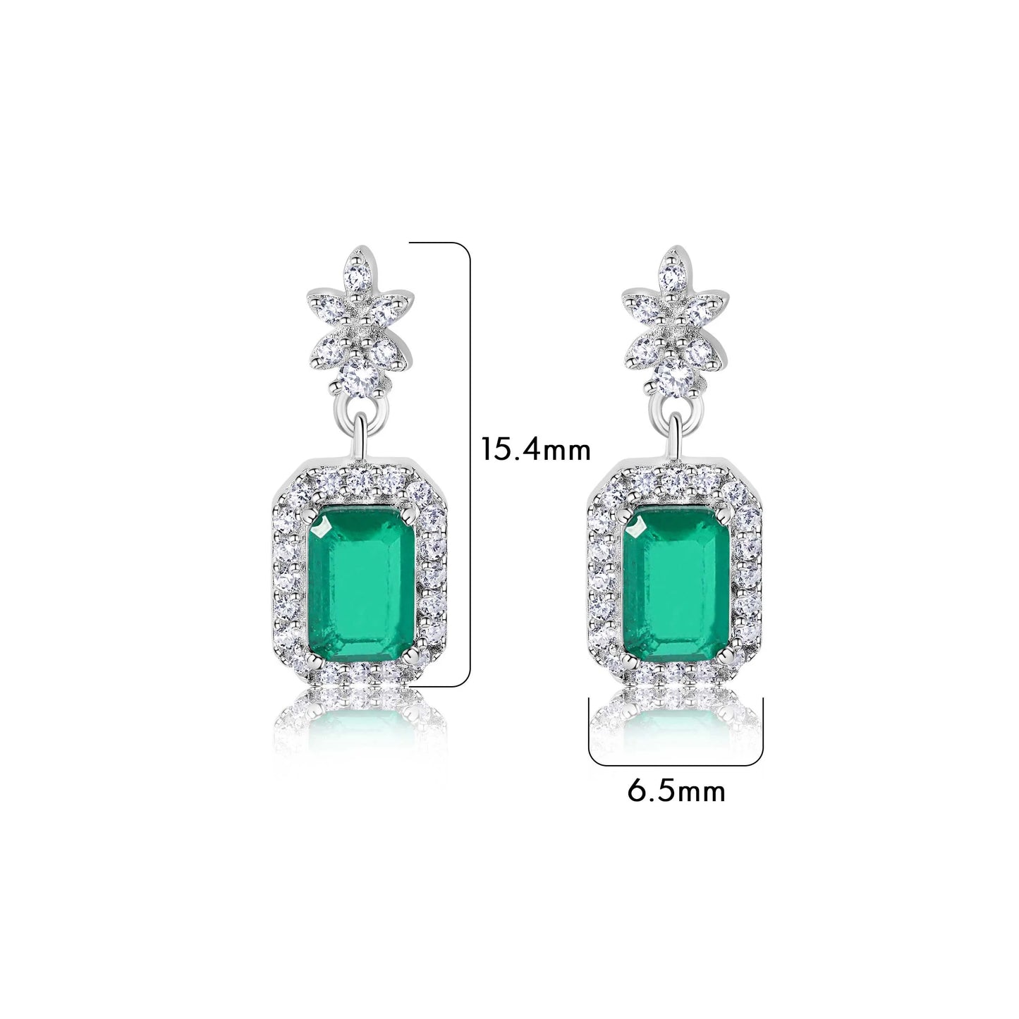 925 Sterling Silver Rhodium Plated Dangling Green CZ Stud Earrings