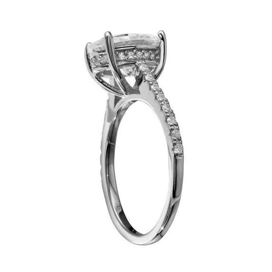 925 Sterling Silver Rhodium Plated Oval Solitaire CZ Band Ring