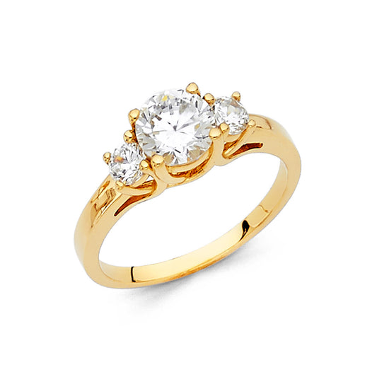 14K Yellow Gold Women’s Three-Stone Cubic Zirconia Engagement Ring