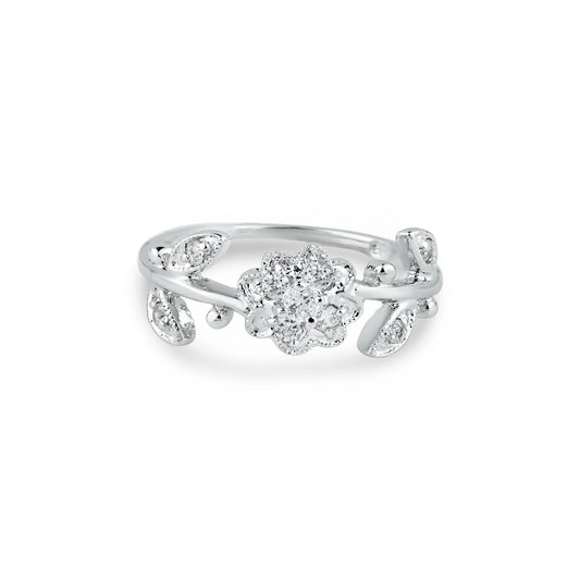 925 Sterling Silver Rhodium Plated Clear CZ Flower Ring