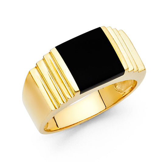 14K Yellow Gold Men's Rectangular Onyx Ring
