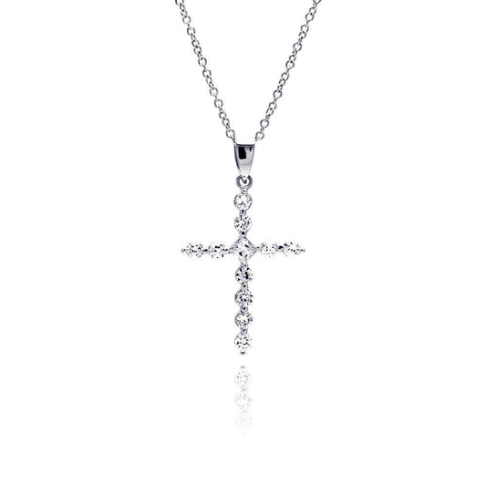 925 Sterling Silver Rhodium Plated CZ Cross Pendant Necklace
