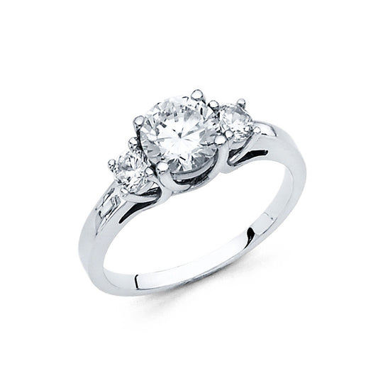 14K White Gold Women’s Three-Stone Cubic Zirconia Engagement Ring