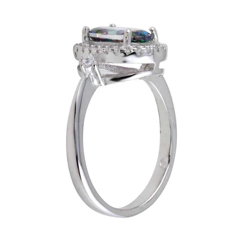 925 Sterling Silver Rhodium Plated Oval Solitaire Synthetic Mystic Topaz CZ Ring