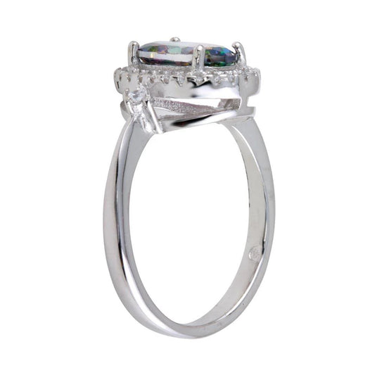 925 Sterling Silver Rhodium Plated Oval Solitaire Synthetic Mystic Topaz CZ Ring