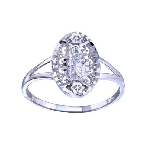 925 Sterling Silver Rhodium Plated Saint Jude Diamond Cut Ring