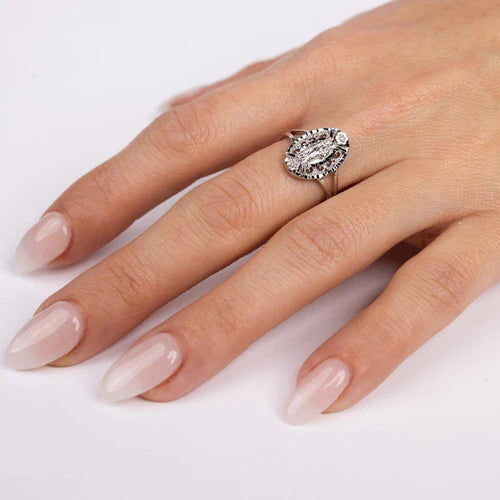 925 Sterling Silver Rhodium Plated Saint Jude Diamond Cut Ring