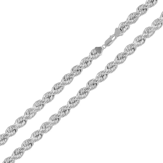 925 Sterling Silver Diamond Cut Anti Tarnish Hollow Rope Chain 5.8MM