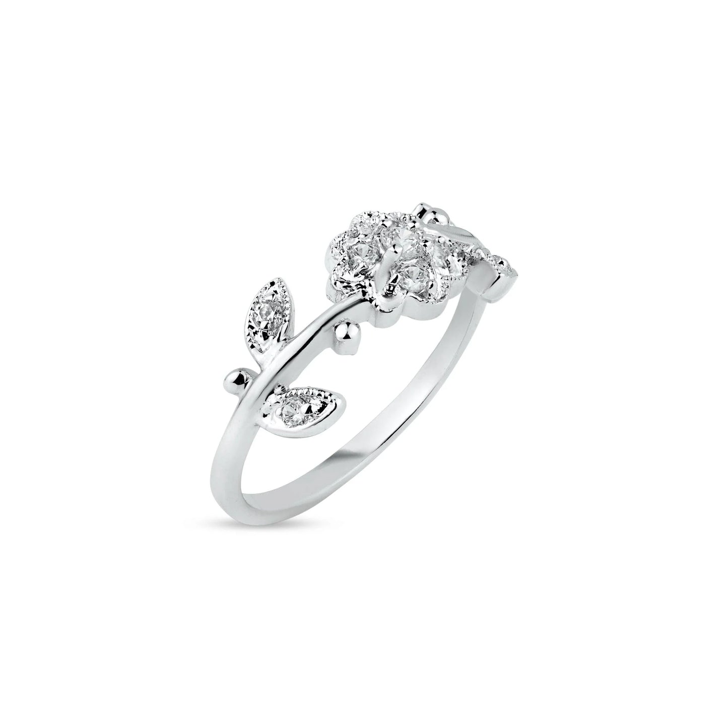 925 Sterling Silver Rhodium Plated Clear CZ Flower Ring