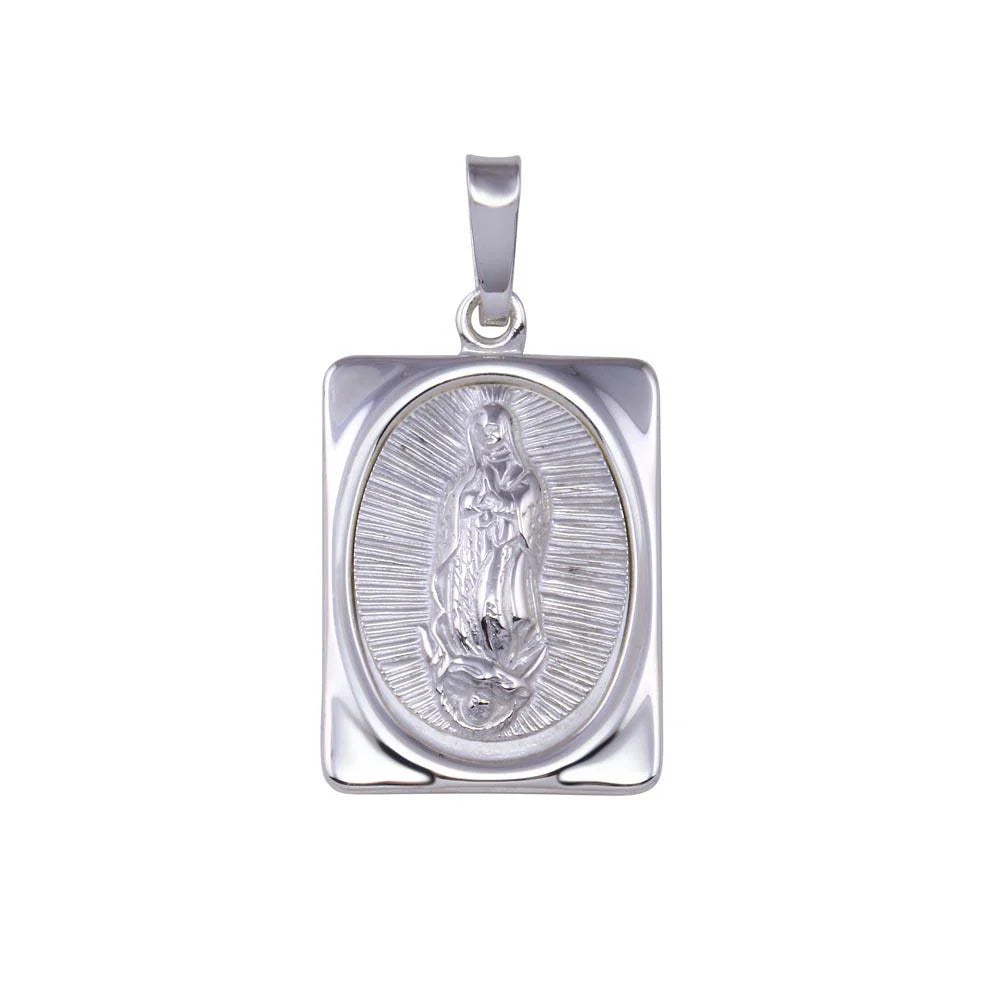 925 Sterling Silver High Polished Nuestra Senora de Guadalupe Rectangular Pendant