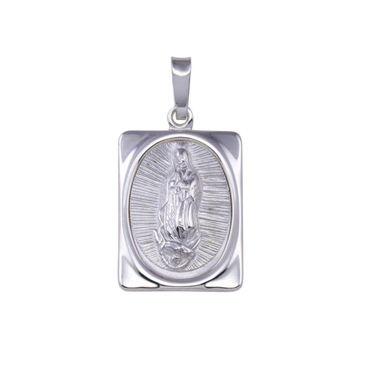 925 Sterling Silver High Polished Nuestra Senora de Guadalupe Rectangular Pendant