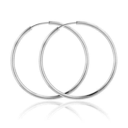 925 Sterling Silver High Polished Endless Hoop Earrings 2mm