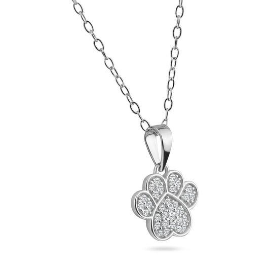 925 Sterling Silver Rhodium Plated Paw Pendant Necklace