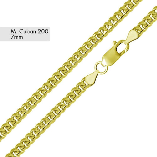925 Sterling Silver Gold Plated  Miami Cuban 200 Chain Link 7mm