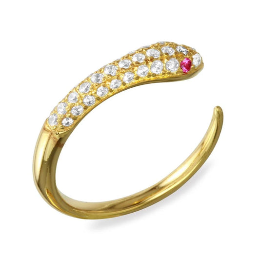 925 Sterling Silver  Gold Plated Open Snake Ring with CZ
