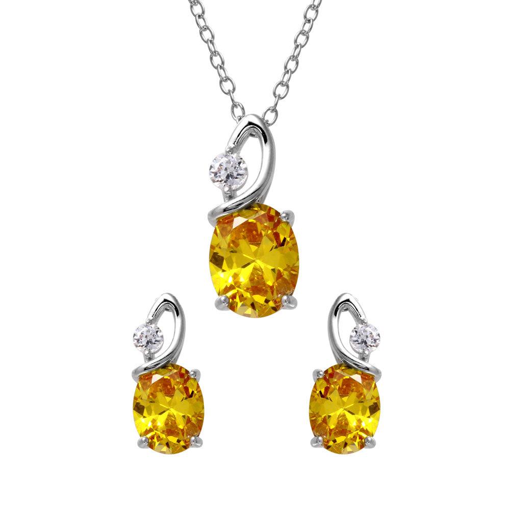 925 Sterling Silver Rhodium Plated Twisted Oval Birthstone Set