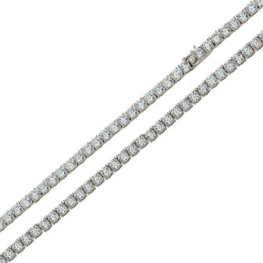 925 Sterling Silver Rhodium Plated Round CZ Tennis Necklace and Bracelet 3mm