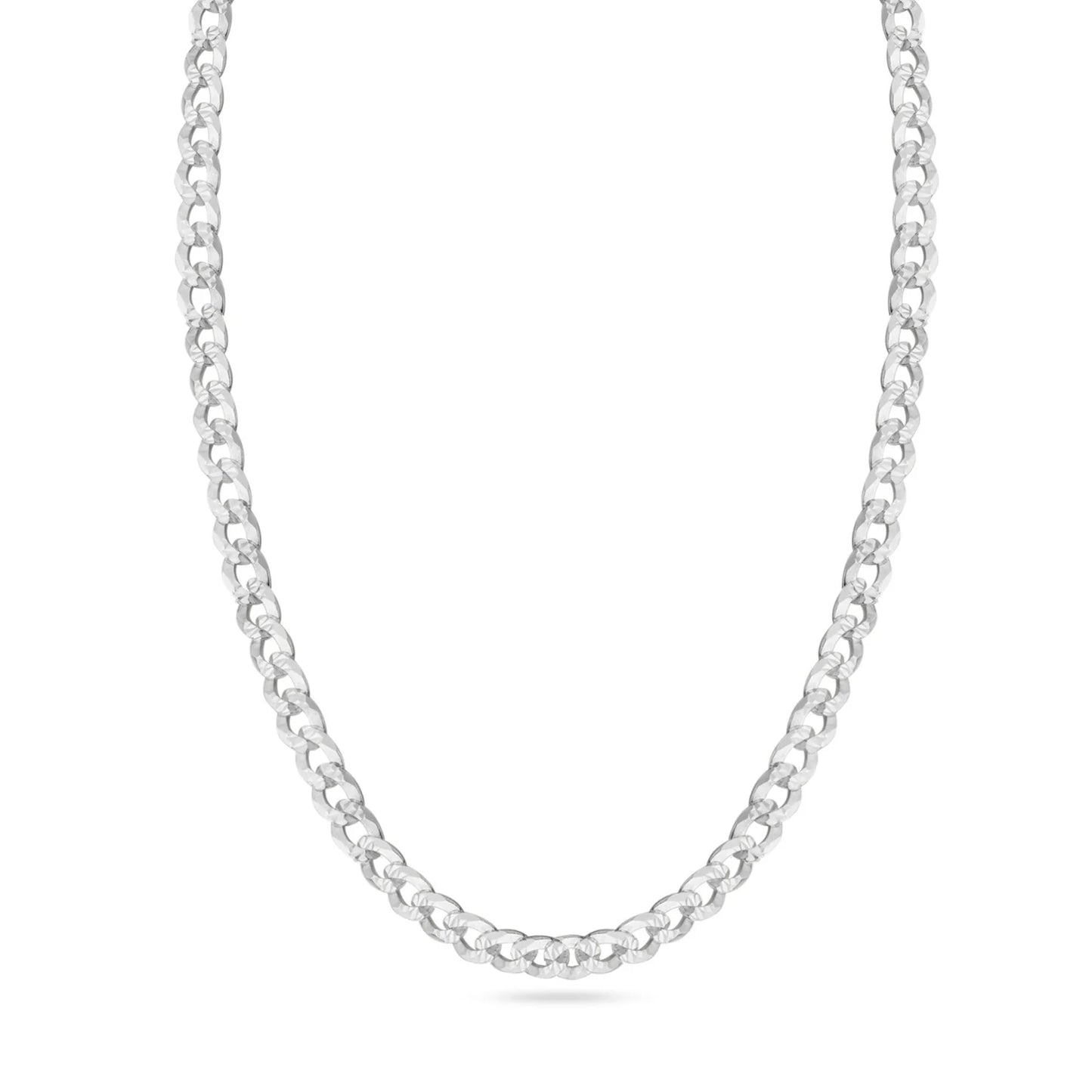 Silver Curb 120 1 Side Diamond Cut 1 Side Plain Chain 4.5mm