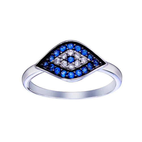925 Sterling Silver Rhodium Plated Evil Eye CZ Ring