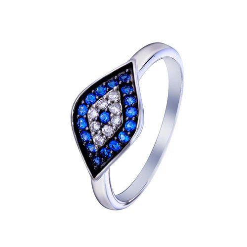925 Sterling Silver Rhodium Plated Evil Eye CZ Ring