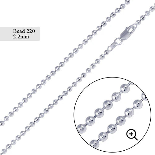 925 Sterling Silver Bead 220 Chain 2.2mm