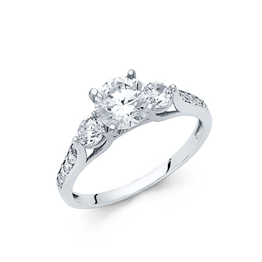 14K White Gold Women’s Three-Stone Cubic Zirconia Engagement Ring