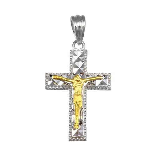 925 Sterling Silver Plated Two-Tone DC Crucifix Cross Pendant