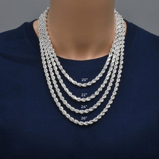925 Sterling Silver Diamond Cut Anti Tarnish Hollow Rope Chain 5.8MM