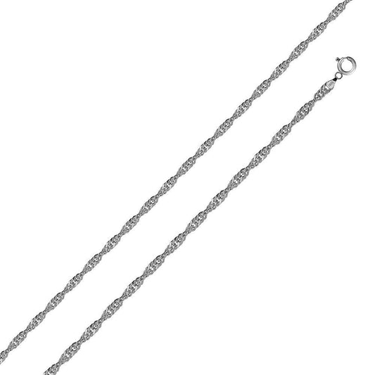 925 Sterling Silver Rhodium Plated Singapore 015 Chain 1mm