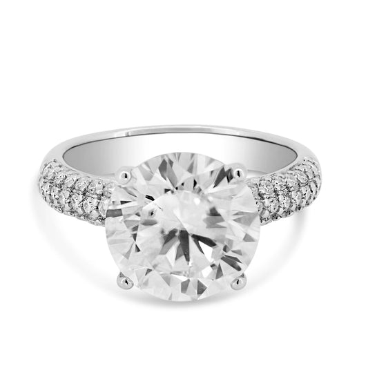 925 Sterling Silver Rhodium Round Engagement Moissanite Ring