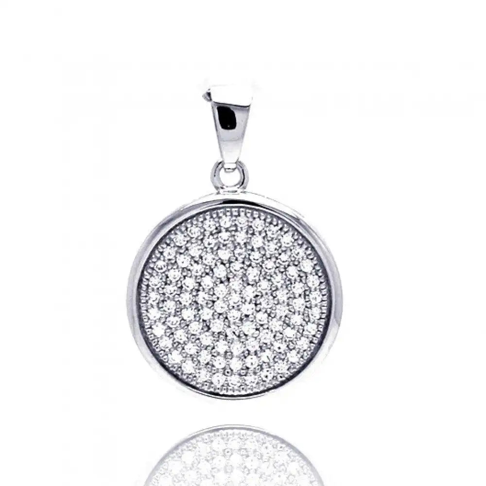 925 Sterling Silver Rhodium Plated Circle Micro Pave CZ Dangling Pendant
