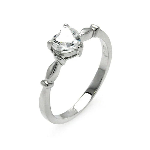 925 Sterling Silver Rhodium Plated Heart Clear CZ Bridal Ring