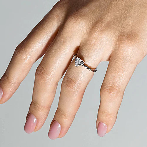 925 Sterling Silver Rhodium Plated Heart Clear CZ Bridal Ring