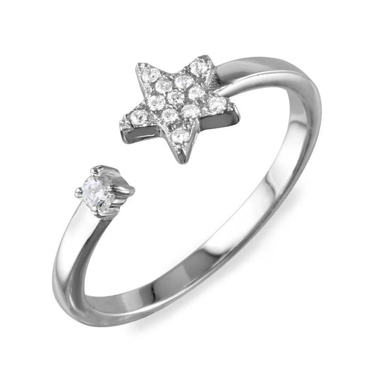 925 Sterling Silver Rhodium Plated Open Star Ring with CZ