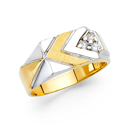 14K Two-Tone Gold Men's Chevron Ring with Clustered Cubic Zirconia