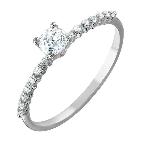 925 Sterling Silver Rhodium Plated Thin Round CZ Ring