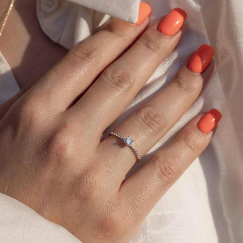 925 Sterling Silver Rhodium Plated Thin Round CZ Ring