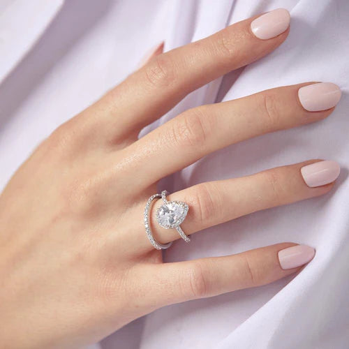 925 Sterling Silver Rhodium Plated Clear Pear Shaped CZ Bridal Ring Set