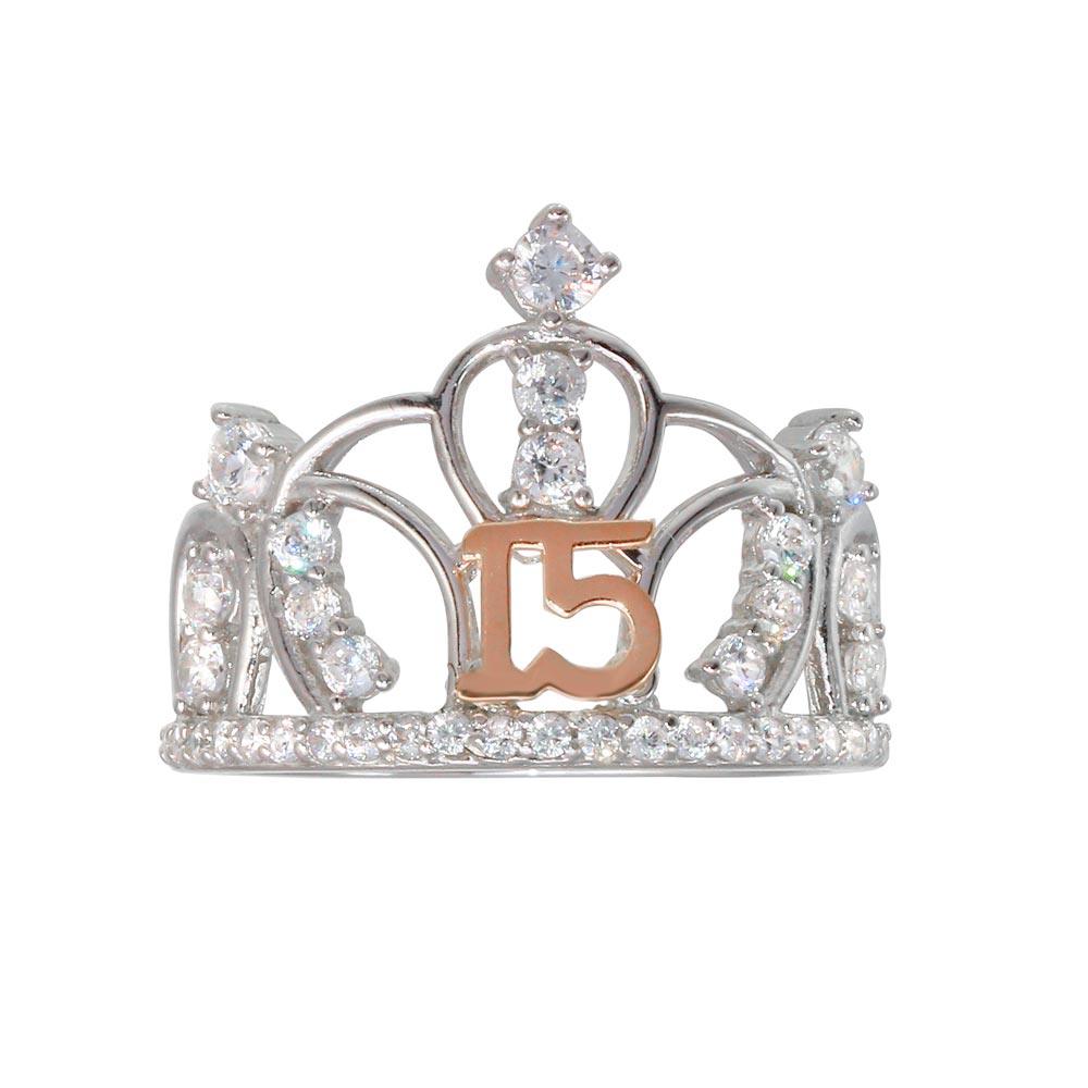 925 Sterling Silver Two-Tone 925 Sterling Silver CZ Quinceanera Crown Ring