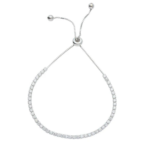 925 Sterling Silver Rhodium Plated CZ Lariat Bracelet