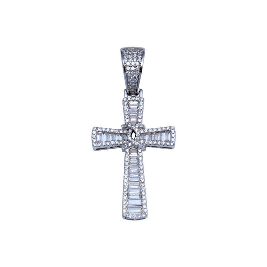 925 Sterling Silver Rhodium Plated CZ Cross Hip Hop Pendant