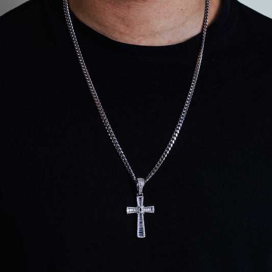 925 Sterling Silver Rhodium Plated CZ Cross Hip Hop Pendant