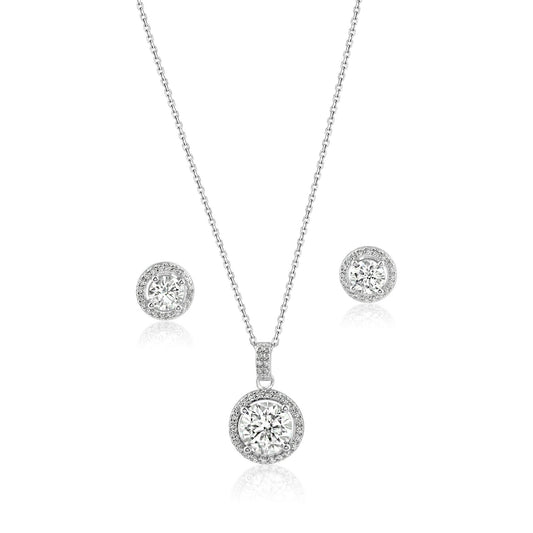 925 Sterling Silver Rhodium Plated Round Moissanite 0.5 Carat Earring and 2 Carat Necklace Sets