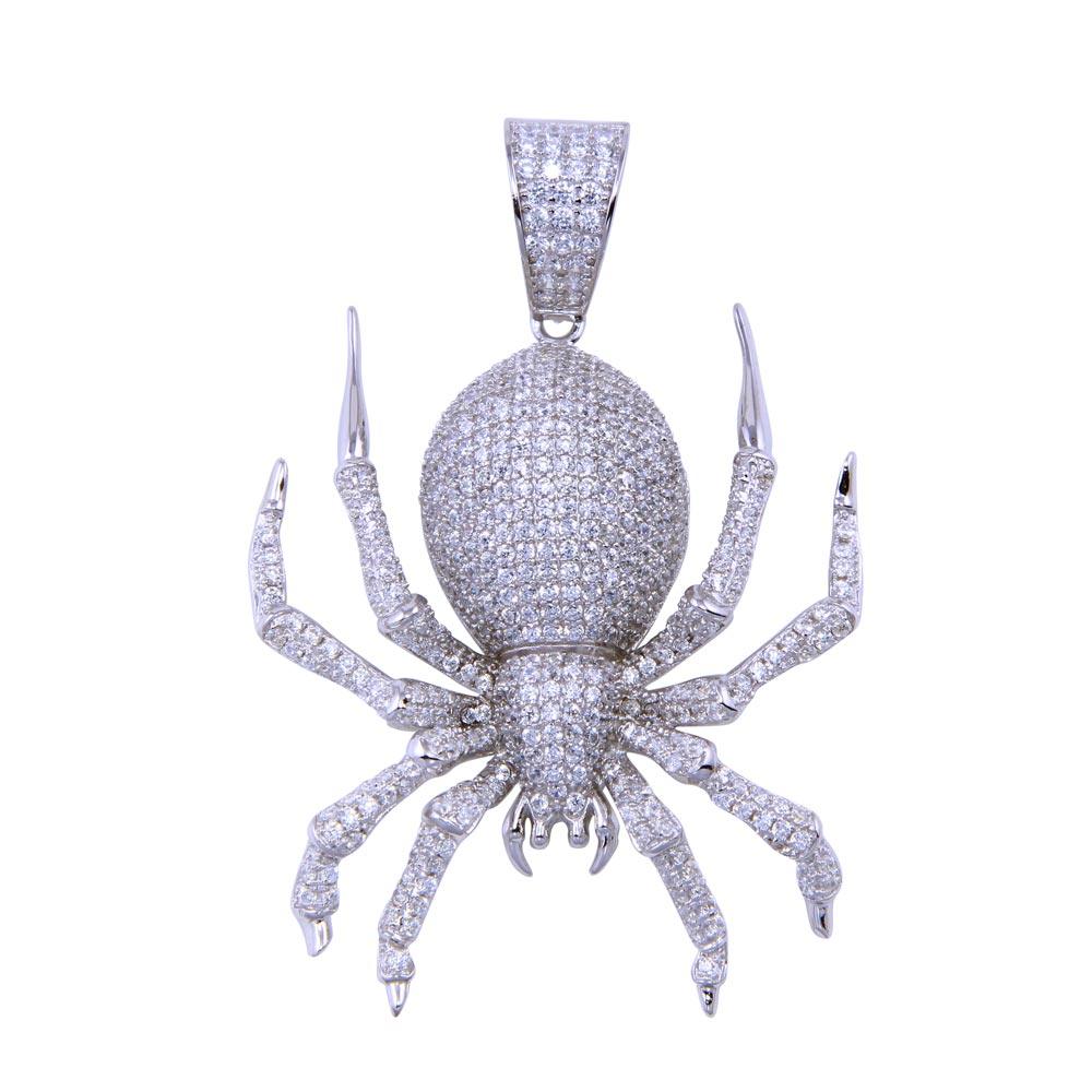 925 Sterling Silver Rhodium Plated CZ Spider Pendant